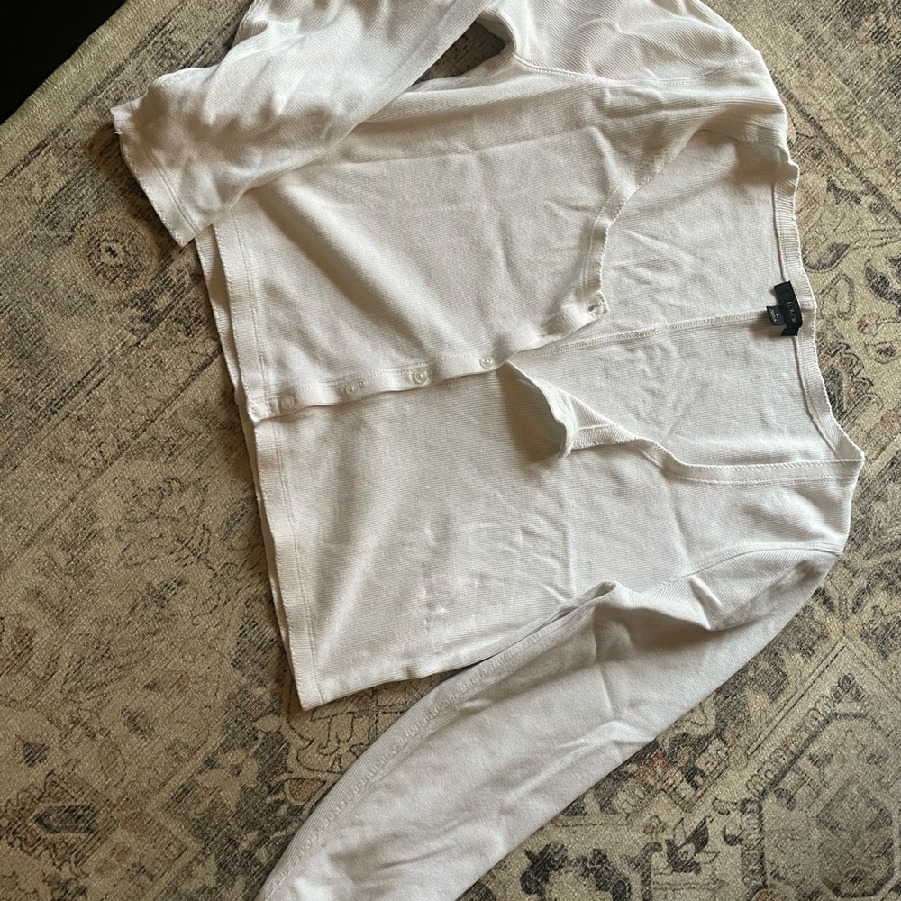 J Crew Size Large White Button-Up Cropped Top